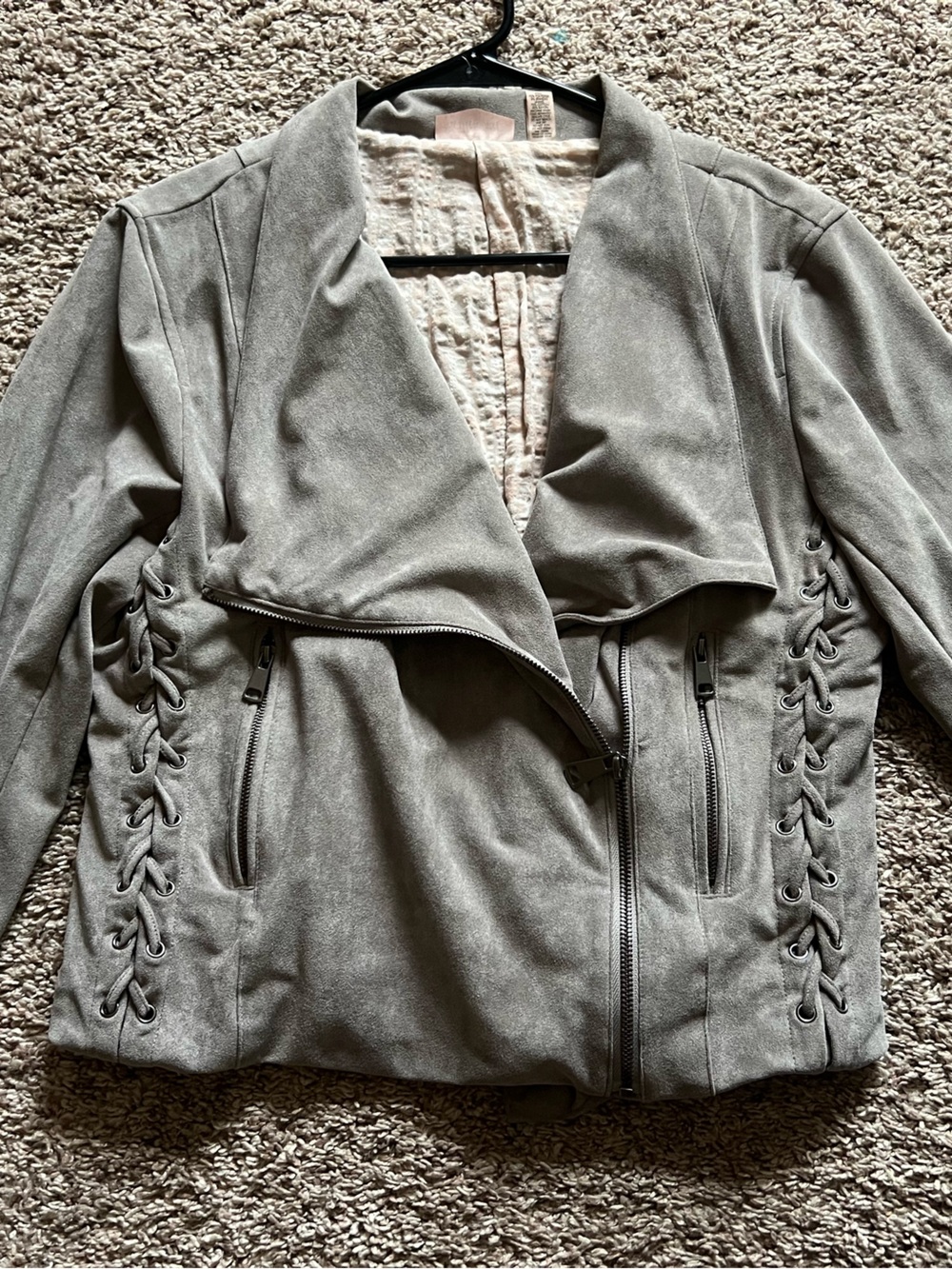 Willow Gray Lace-Up Faux Suede Moto Jacket